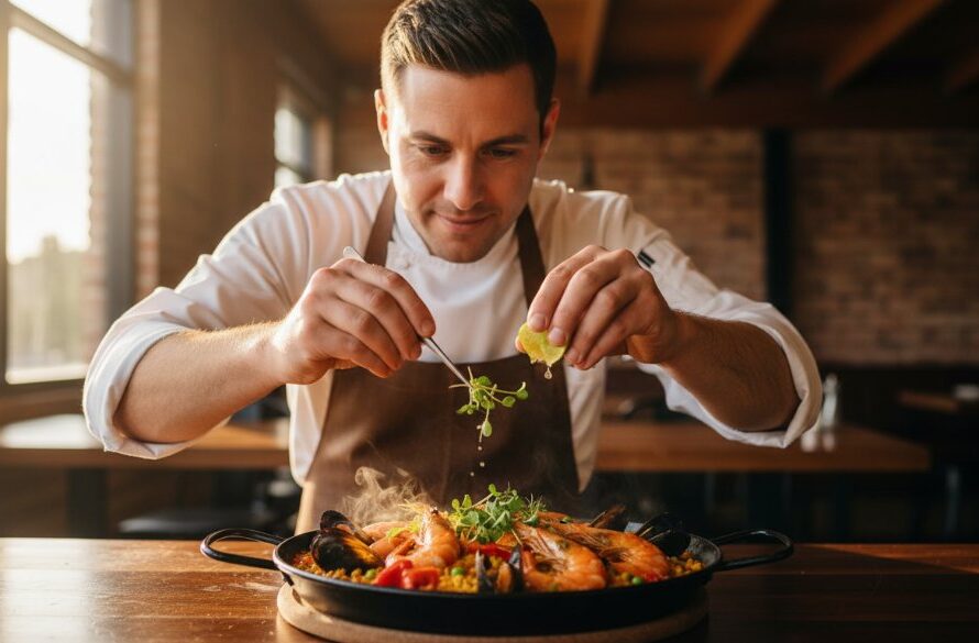 A cinematic, eye-level shot of a beautifully plated, vibrant gnocchi dish with fresh basil and parmesan, dramatically lit on a rustic wooden table in a sunlit Shepparton cafe. This professional food photography captures an epic moment of culinary artistry, highlighting the exquisite details for Shepparton expert food photography for cafes and restaurants.