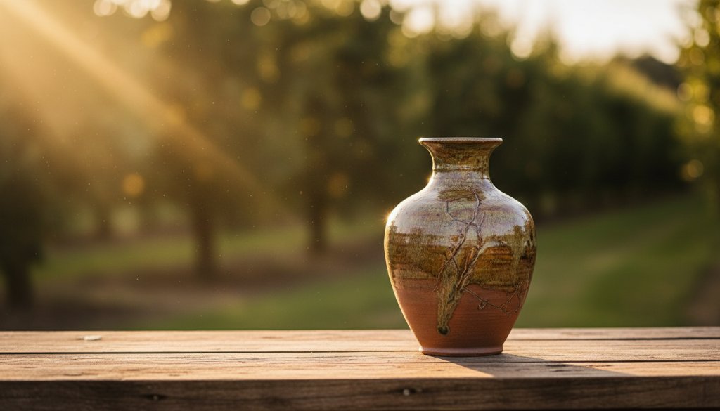 Dramatic studio shot of beautifully handcrafted ceramic mugs, illuminated by a warm, directional light, showcasing intricate details against a rustic Shepparton-inspired backdrop, exemplifying expert Shepparton product photography showcasing local artisan crafts.