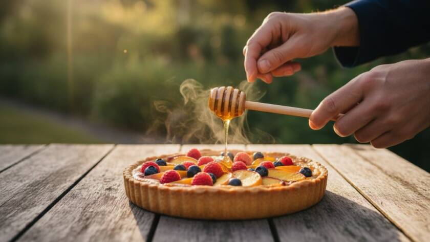Dramatic, professionally lit photograph showcasing a beautifully plated artisanal dessert, perhaps a deconstructed pavlova, with a rich coffee, meticulously arranged on a rustic wooden table in a bustling Skye cafe, capturing the essence of Skye Victoria Artisan Food Photography elevate local flavours.