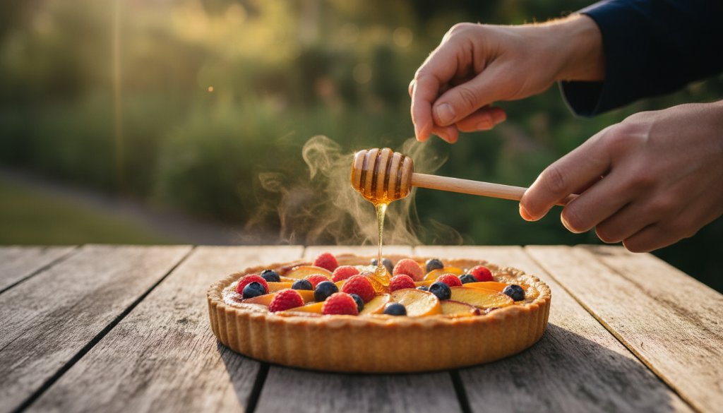 Dramatic, professionally lit photograph showcasing a beautifully plated artisanal dessert, perhaps a deconstructed pavlova, with a rich coffee, meticulously arranged on a rustic wooden table in a bustling Skye cafe, capturing the essence of Skye Victoria Artisan Food Photography elevate local flavours.
