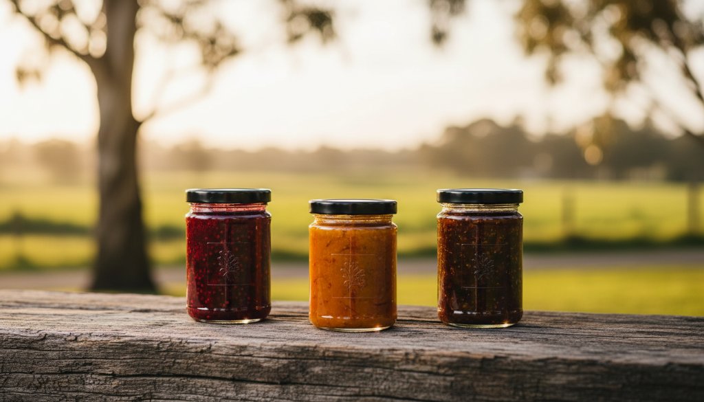 Dynamic high-angle shot showcasing a collection of artisan skincare products beautifully arranged on a rustic wooden table, with the soft, warm light of a sunrise over the Dandenong Ranges in Skye Victoria product photography for local e-commerce success, creating an epic moment of natural beauty and elegance.