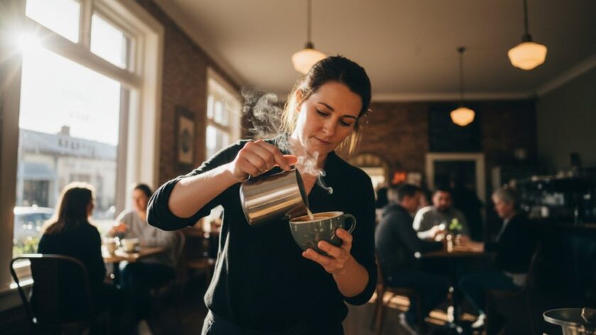 Dynamic, wide-angle shot of a local artisan meticulously crafting pottery in a sunlit Soldiers Hill studio, emphasizing the quality and passion of a business thriving through Soldiers Hill commercial photography boosting local businesses, with dramatic backlighting and a shallow depth of field.