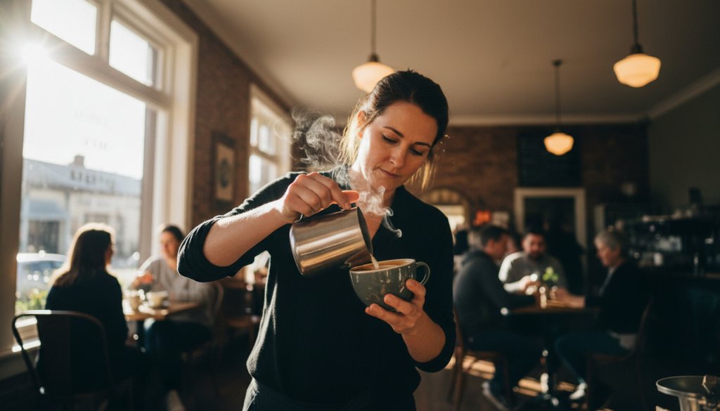 Dynamic, wide-angle shot of a local artisan meticulously crafting pottery in a sunlit Soldiers Hill studio, emphasizing the quality and passion of a business thriving through Soldiers Hill commercial photography boosting local businesses, with dramatic backlighting and a shallow depth of field.