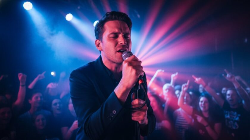 An electrifying shot by a South Geelong Concert Photographer Live Music Moments, capturing a lead guitarist mid-shred with dramatic stage lighting, smoke, and an energetic crowd, embodying the raw power of a live performance.