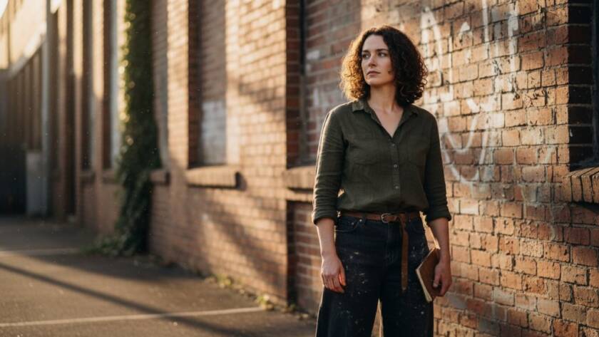 Dramatic fine art portrait of a young individual standing strong amidst the atmospheric glow of a South Kingsville industrial facade, embodying South Kingsville fine art photography for unique portraits with a cinematic aesthetic.