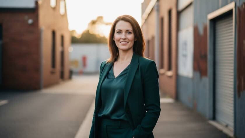 A striking, cinematic portrait of a confident professional in South Kingsville, featuring a dramatic urban backdrop and expertly diffused natural light, designed to convey the power of professional headshots for career success and personal branding.