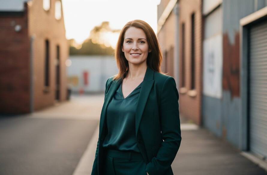 A striking, cinematic portrait of a confident professional in South Kingsville, featuring a dramatic urban backdrop and expertly diffused natural light, designed to convey the power of professional headshots for career success and personal branding.