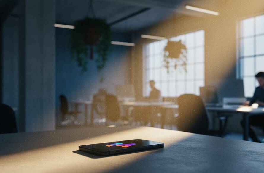 An impactful, cinematic shot showcasing a new, innovative tech gadget in a dynamic, modern office setting in Mulgrave, Victoria, expertly lit to highlight its sleek design and advanced features, embodying Strategic Advertising Photography Mulgrave Businesses.