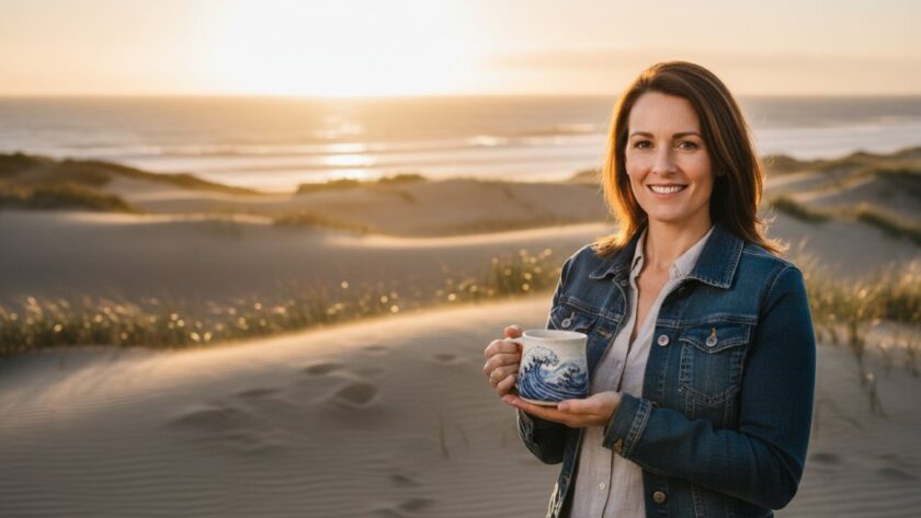 An epic moment captured through strategic advertising photography solutions Wonthaggi: A local artisan proudly showcasing their handmade surf-inspired product against a dramatic sunset backdrop at Wonthaggi's coastal dunes, professionally lit and color-graded.