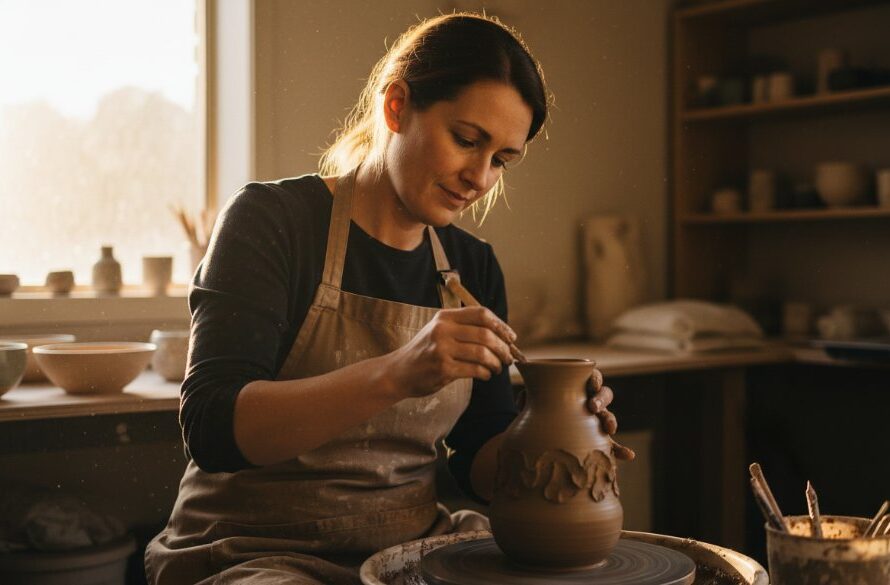 Dynamic wide shot showcasing the impact of Strategic Commercial Photography Alfredton Victoria, featuring a local small business owner proudly presenting their artisan product in a sunlit Alfredton storefront, captured with dramatic lighting and professional colour grading.