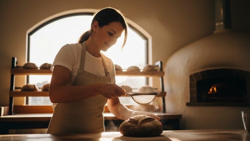 An epic moment captured, showcasing a modern Warrnambool café interior bustling with activity, featuring a barista expertly crafting coffee with steam rising, demonstrating strategic commercial photography solutions Warrnambool Victoria, with warm, inviting lighting.
