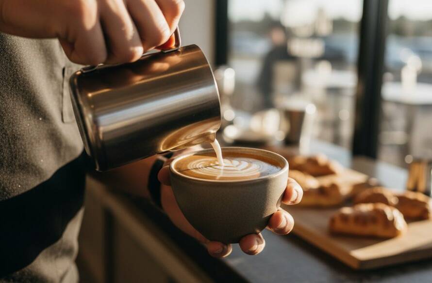 An epic moment captured: a perfectly lit, dynamic shot showcasing a gourmet food product in a Donvale cafe setting, emphasizing its quality and allure for Strategic Donvale Advertising Product Photography. Dramatic lighting, professional colour grading.