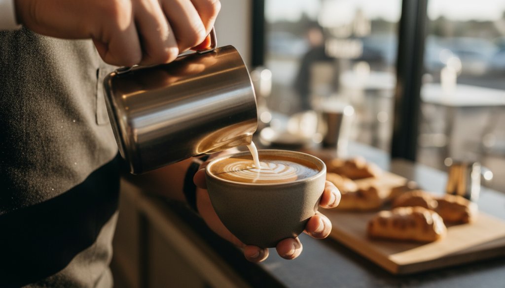 An epic moment captured: a perfectly lit, dynamic shot showcasing a gourmet food product in a Donvale cafe setting, emphasizing its quality and allure for Strategic Donvale Advertising Product Photography. Dramatic lighting, professional colour grading.