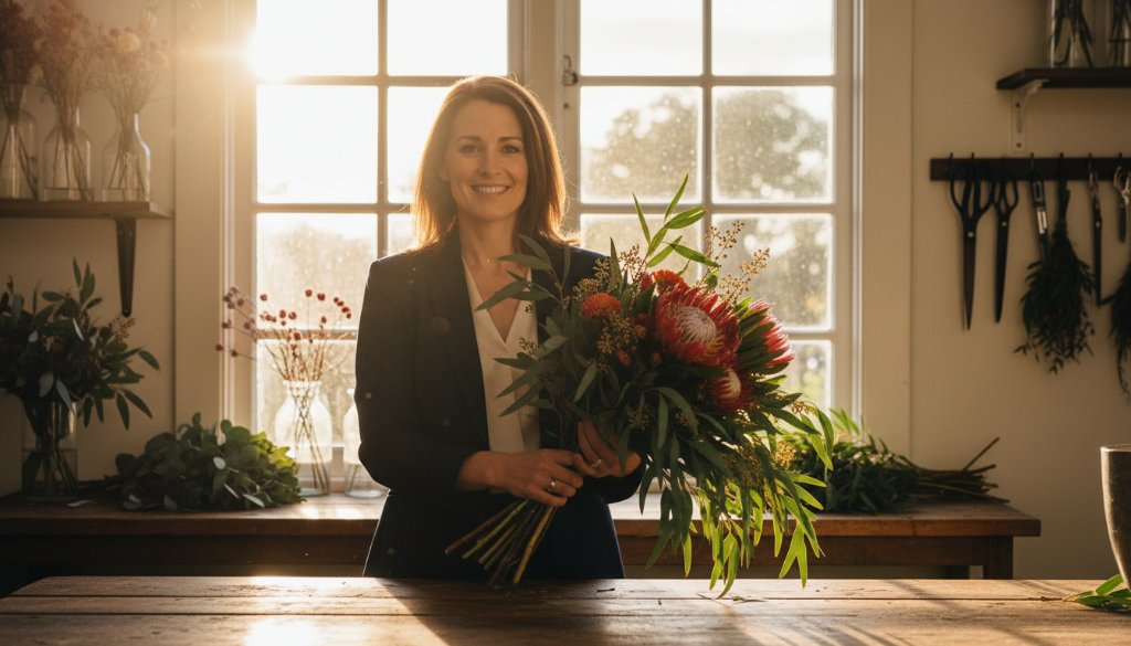 A dynamic Surrey Hills Branding Photography Melbourne shot featuring a local artisan passionately crafting pottery in her light-filled studio, dappled with natural sunlight, capturing her dedication and the authentic spirit of her brand.