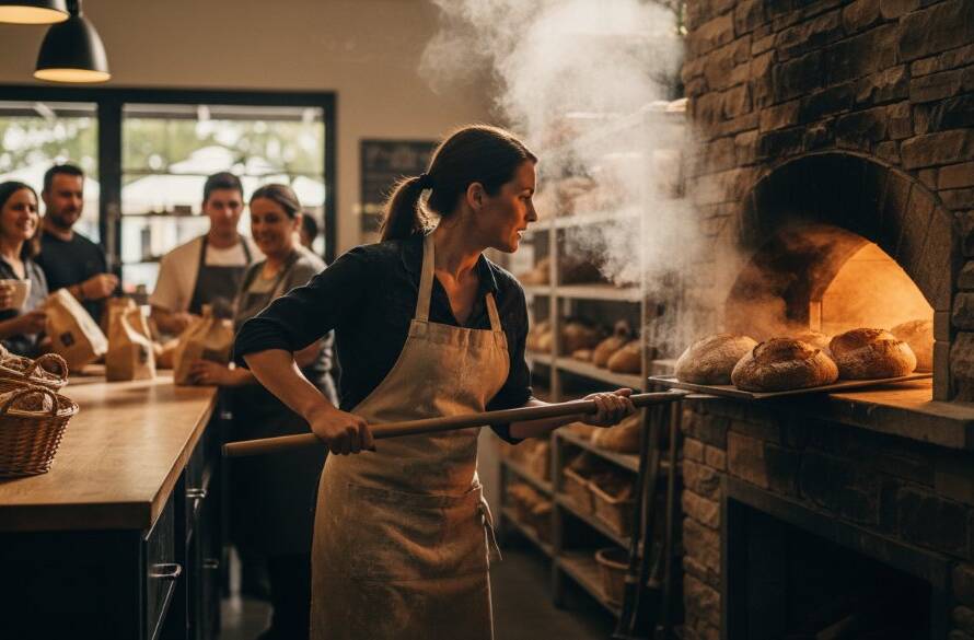 An epic moment captured through professional Sydenham Editorial Photography for Local Businesses, featuring a local café owner passionately preparing coffee for customers under warm, dramatic lighting, reflecting authentic community spirit.