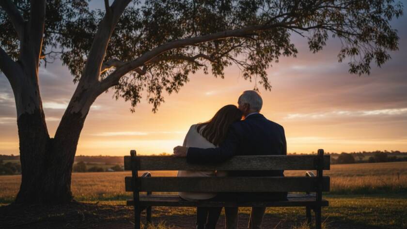 A breathtaking, emotionally charged Sydenham soulful fine art portrait photography moment featuring a mother embracing her child in dramatic, golden hour light near a historic homestead, embodying the deep connection captured by Image by SD.