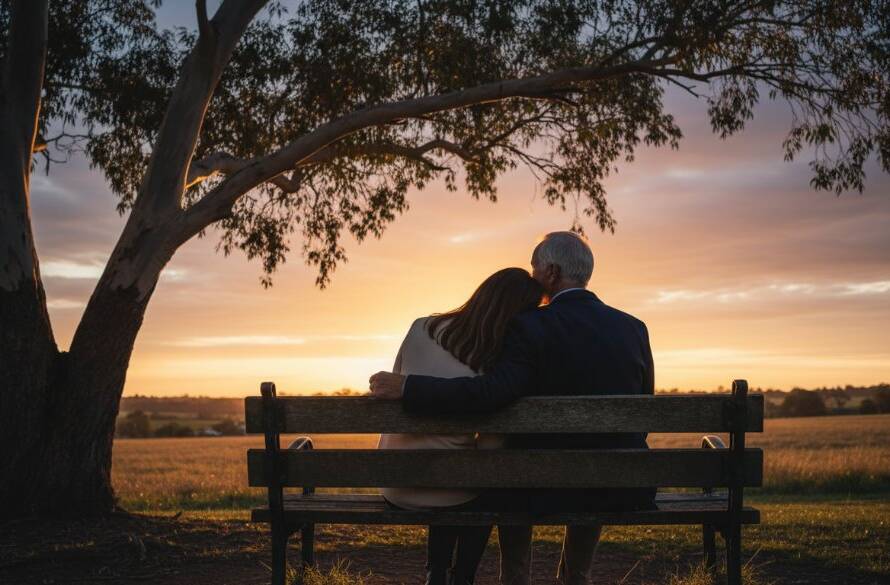 A breathtaking, emotionally charged Sydenham soulful fine art portrait photography moment featuring a mother embracing her child in dramatic, golden hour light near a historic homestead, embodying the deep connection captured by Image by SD.