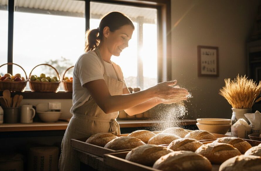 Dynamic wide shot showcasing the impact of tailored commercial photography in Shepparton for a local artisan, with dramatic natural light highlighting their craft in a bustling market setting.