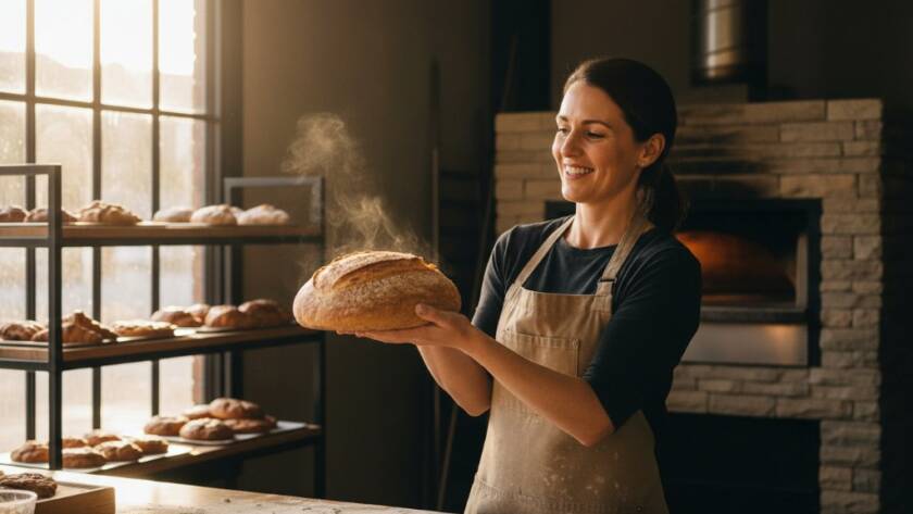 A dynamic Templestowe branding photography authentic local businesses image featuring a local artisan passionately explaining their craft in their sun-drenched Templestowe studio, with their unique products artfully arranged and a warm, inviting atmosphere captured with professional, cinematic lighting.