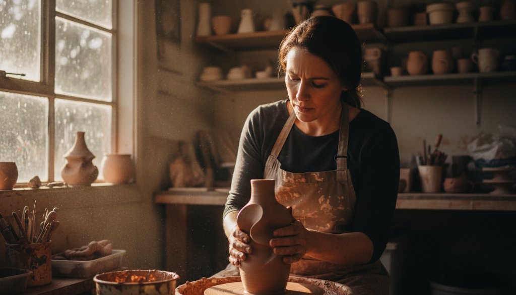An inspiring, high-angle shot showcasing a local Templestowe Lower entrepreneur passionately presenting their craft, bathed in golden hour light, reflecting the power of Templestowe Lower Editorial Photography for Brand Stories.