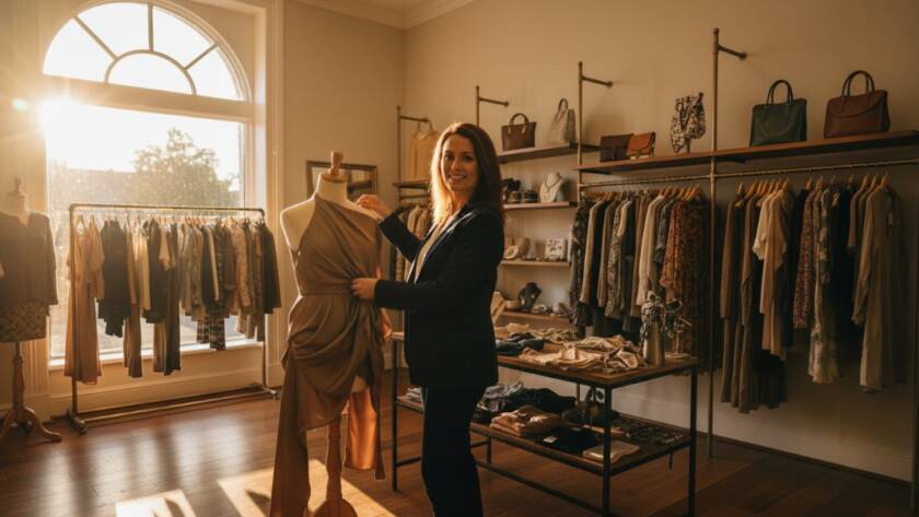 A vibrant, professionally color-graded wide shot capturing a local artisan proudly showcasing their handmade ceramics in their sunlit Templestowe studio, with natural light streaming through large windows, embodying authentic Templestowe small business branding photography and creative passion.