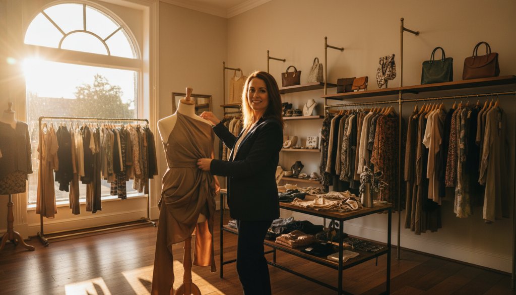 A vibrant, professionally color-graded wide shot capturing a local artisan proudly showcasing their handmade ceramics in their sunlit Templestowe studio, with natural light streaming through large windows, embodying authentic Templestowe small business branding photography and creative passion.