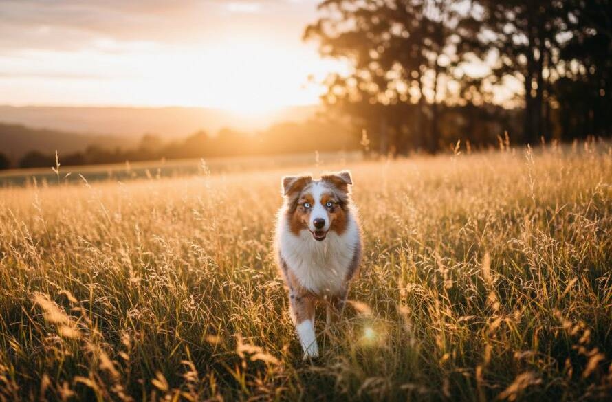 An epic moment capture of a majestic golden retriever mid-leap, fetching a toy against the stunning, sun-drenched backdrop of a lush, green Dandenong Ranges hillside near The Basin, Victoria. The Basin pet photography memorable outdoor portraits in dramatic, professional color grading.