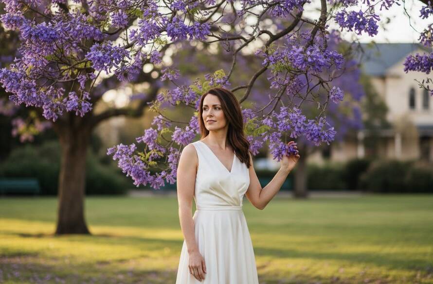 A breathtaking fine art portrait captured in Glen Iris, featuring a subject bathed in golden hour light within a lush, elegant garden, conveying a timeless and serene atmosphere, perfect for timeless fine art photography Glen Iris portraits.