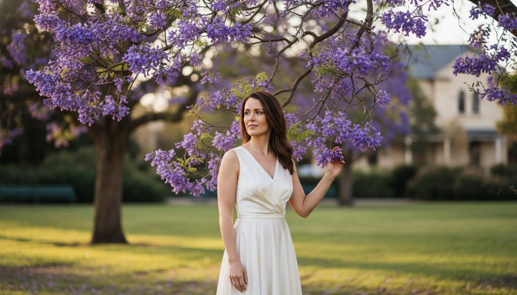 A breathtaking fine art portrait captured in Glen Iris, featuring a subject bathed in golden hour light within a lush, elegant garden, conveying a timeless and serene atmosphere, perfect for timeless fine art photography Glen Iris portraits.