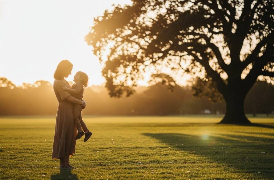 A beautifully composed portrait showcasing Timeless Fine Art Photography Murrumbeena Victoria, with a subject bathed in dramatic golden hour light near Murrumbeena Park's iconic old oak tree, evoking a sense of calm strength and artistic depth.