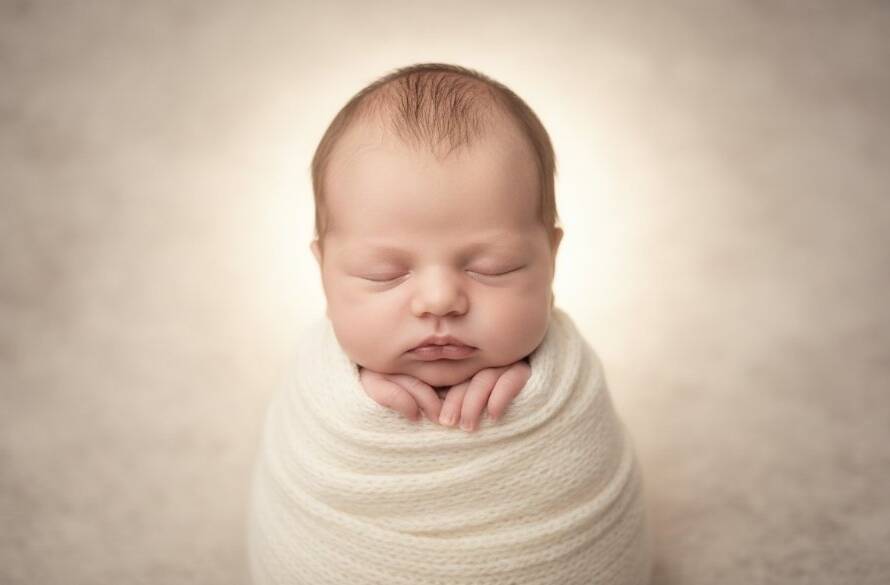 An ethereal close-up photograph capturing the delicate feet of a sleeping newborn baby, gently held in a parent's hands, bathed in soft, warm light against a dreamy, blurred background, embodying timeless newborn photography Armadale family portraits.