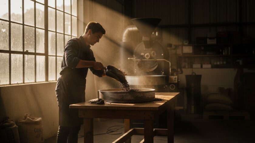Dramatic shot of a Traralgon artisan skillfully crafting a product, illuminated by warm, directional light, showcasing the Traralgon business branding photography excellence Victoria in action, capturing authenticity.