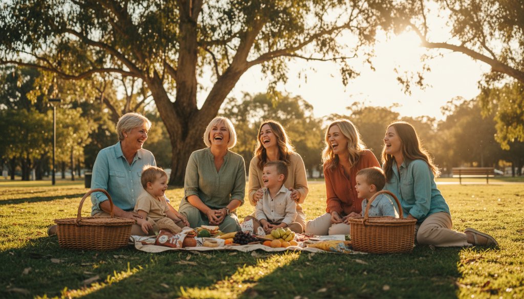 A couple laughing joyfully during their wedding reception at a beautiful Traralgon venue, bathed in warm golden hour light, capturing their Traralgon candid photography genuine emotional moments with an intimate, professional composition.