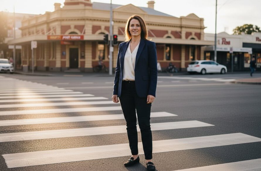 Dramatic and inspiring 'epic moment' style photograph capturing a local entrepreneur, a woman in her late 30s with a genuine smile, interacting with a client over coffee at a stylish cafe in Traralgon, Victoria, bathed in warm, natural morning light. The shot highlights her authentic connection and professional demeanour, embodying Traralgon personal branding photography for small businesses, with blurred background details hinting at the vibrant local streetscape.