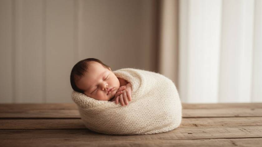 A stunning, professional, color-graded 'epic moment' photograph showcasing a newborn baby peacefully sleeping in a gentle, artistic pose, bathed in soft, ethereal natural light, with a hint of Truganina's serene, suburban backdrop subtly blurred in the background. This Truganina Newborn Photography Melbourne Artistry image captures the profound bond and innocent beauty of early life.