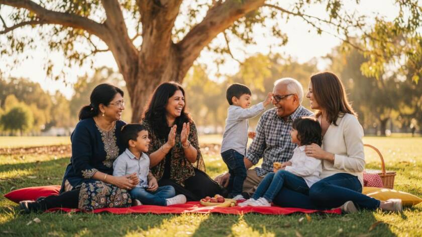 An intimate, joyful moment captured through Unposed Candid Photography Sunshine VIC Captures: a family laughing spontaneously at a local park in Sunshine, bathed in golden hour light, showing genuine connection.