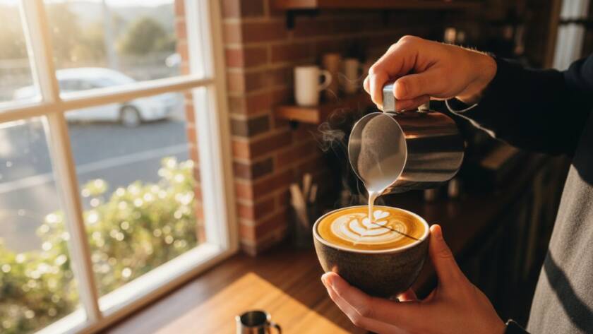 Dramatic overhead shot of a perfectly plated gourmet brunch dish, possibly avocado toast with poached eggs, surrounded by fresh ingredients and a coffee, on a rustic timber table in a sun-drenched cafe in Upper Ferntree Gully, showcasing the exquisite detail and vibrant colours of professional Upper Ferntree Gully cafe food photography.