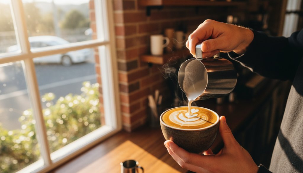 Dramatic overhead shot of a perfectly plated gourmet brunch dish, possibly avocado toast with poached eggs, surrounded by fresh ingredients and a coffee, on a rustic timber table in a sun-drenched cafe in Upper Ferntree Gully, showcasing the exquisite detail and vibrant colours of professional Upper Ferntree Gully cafe food photography.