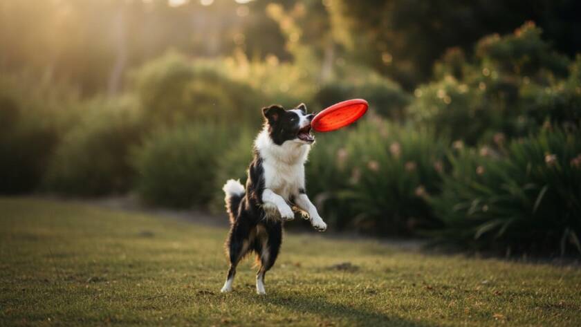 A majestic golden retriever joyfully leaping through sun-dappled foliage in Upper Ferntree Gully, captured with expert Upper Ferntree Gully playful pet photography, embodying an epic moment of pure canine bliss.