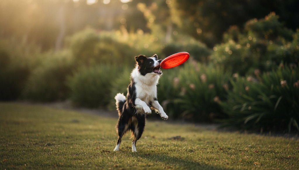 A majestic golden retriever joyfully leaping through sun-dappled foliage in Upper Ferntree Gully, captured with expert Upper Ferntree Gully playful pet photography, embodying an epic moment of pure canine bliss.