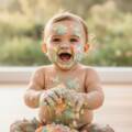 Vibrant first birthday cake smash photoshoot Cranbourne joy!