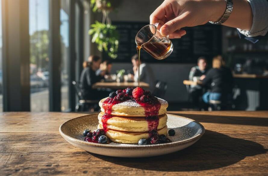 A dynamic, close-up, high-angle shot showcasing a beautifully plated brunch dish, possibly an avocado smash with feta and dukkah, under dramatic, soft morning light spilling into a stylish Oakleigh East cafe, ready to serve as part of a vibrant food photography guide Oakleigh East portfolio.