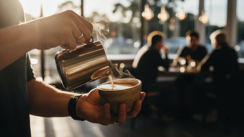 A vibrant Kealba cafe menu photography Melbourne shot, showcasing a perfectly plated artisanal brunch dish with golden-brown sourdough, creamy avocado, and poached eggs, dramatically lit by morning sun streaming through a cafe window in Kealba, creating an epic moment of culinary artistry.
