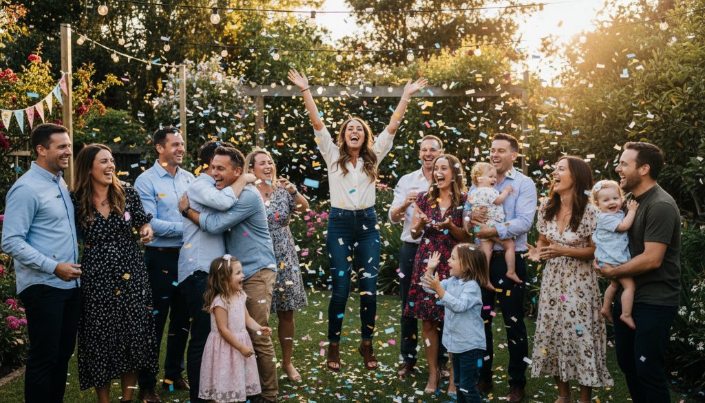 An energetic group of friends laughing and dancing under string lights at an outdoor celebration in Drumcondra, expertly captured with vibrant party photography Drumcondra Victoria, showcasing authentic joy and dynamic movement.