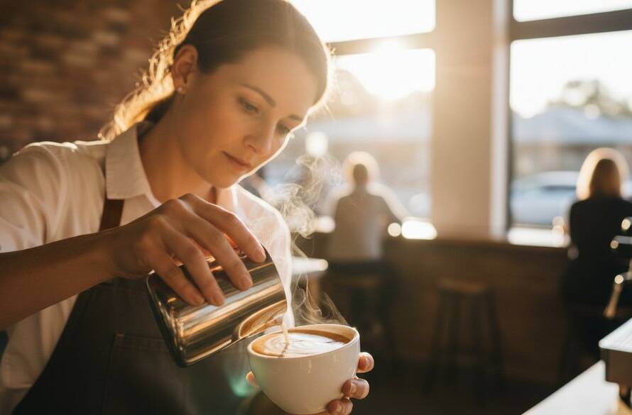 An epic moment captured in a vibrant Ringwood food photography for local eateries, showing a beautifully plated brunch dish with steam rising, professional lighting, and a bustling cafe background in Ringwood, Victoria.