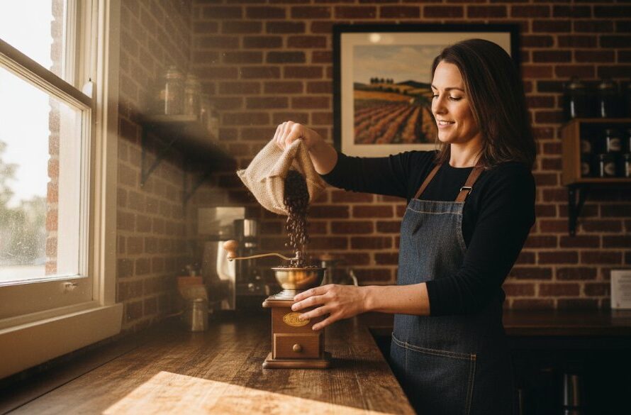 An epic moment of a local artisan in Wangaratta meticulously crafting a product, bathed in golden afternoon light, showcasing their passion and expertise through professional Wangaratta local business photography capturing brand essence.