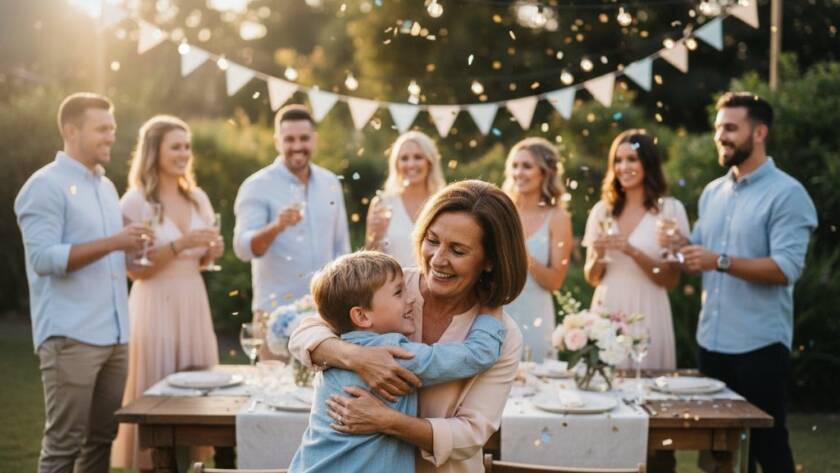 A vibrant, candid moment of pure joy at a Wantirna birthday party photography event, with guests laughing and celebrating under warm string lights, professionally captured by Image by SD.