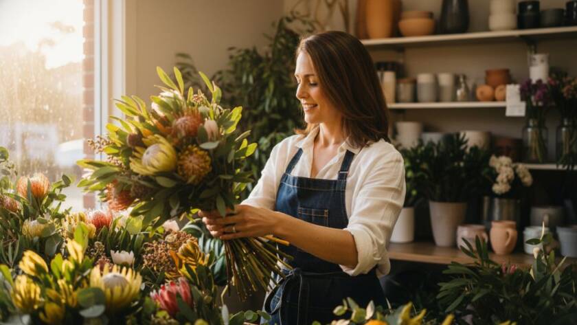 A professional photograph showcasing an 'epic moment' of a local Wantirna cafe owner, expertly pouring latte art with a warm smile, bathed in golden hour light, reflecting the essence of Wantirna business lifestyle advertising photography.
