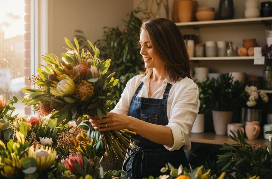 A professional photograph showcasing an 'epic moment' of a local Wantirna cafe owner, expertly pouring latte art with a warm smile, bathed in golden hour light, reflecting the essence of Wantirna business lifestyle advertising photography.