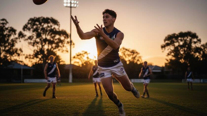 A young athlete in Wantirna celebrates an incredible goal, captured in a dramatic, high-energy shot reflecting Wantirna junior sports photography epic moments.